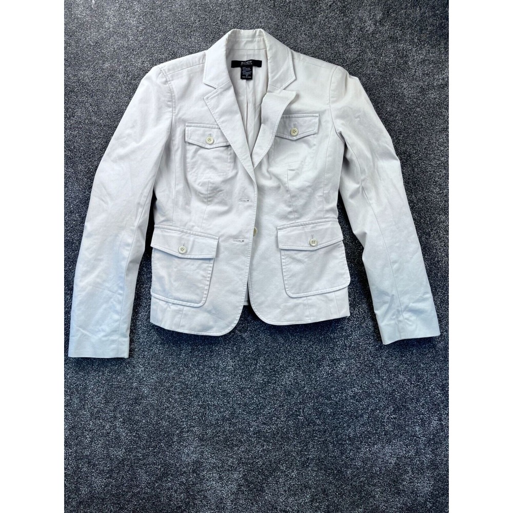 Body By Victoria Womens White Cotton Blend Blazer Jacket Size 2